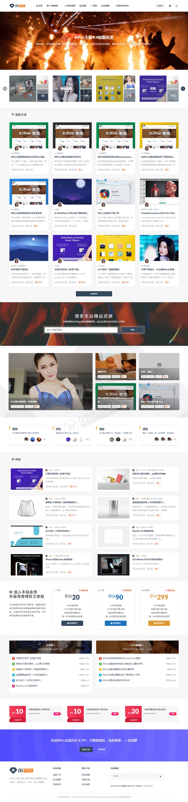 WordPress专业虚拟资源主题RiPro4.3破解版 免sg11 自带完善的会员系统+超全支付接口(图1)